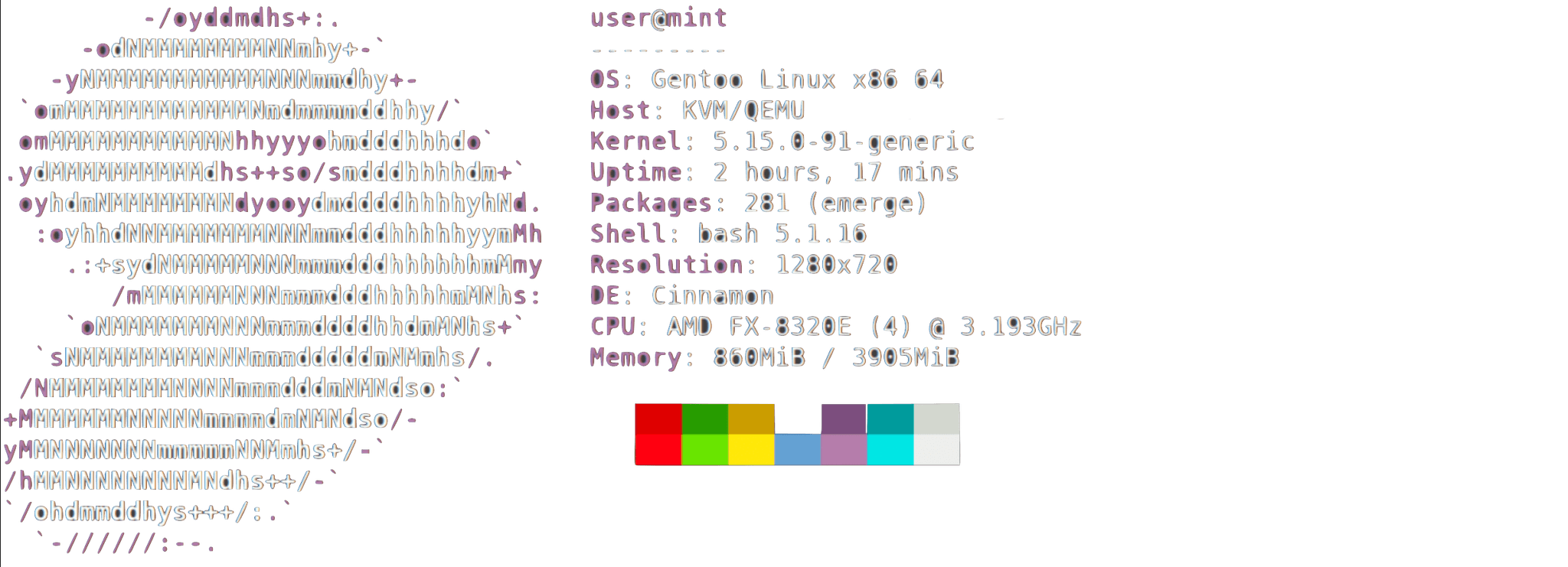 Image that shows off the gentoo neofetch